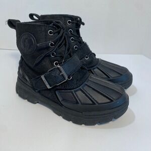 Polo Ralph Lauren Kids Black Suede Duck Boots Buckle Lace Up Size 1